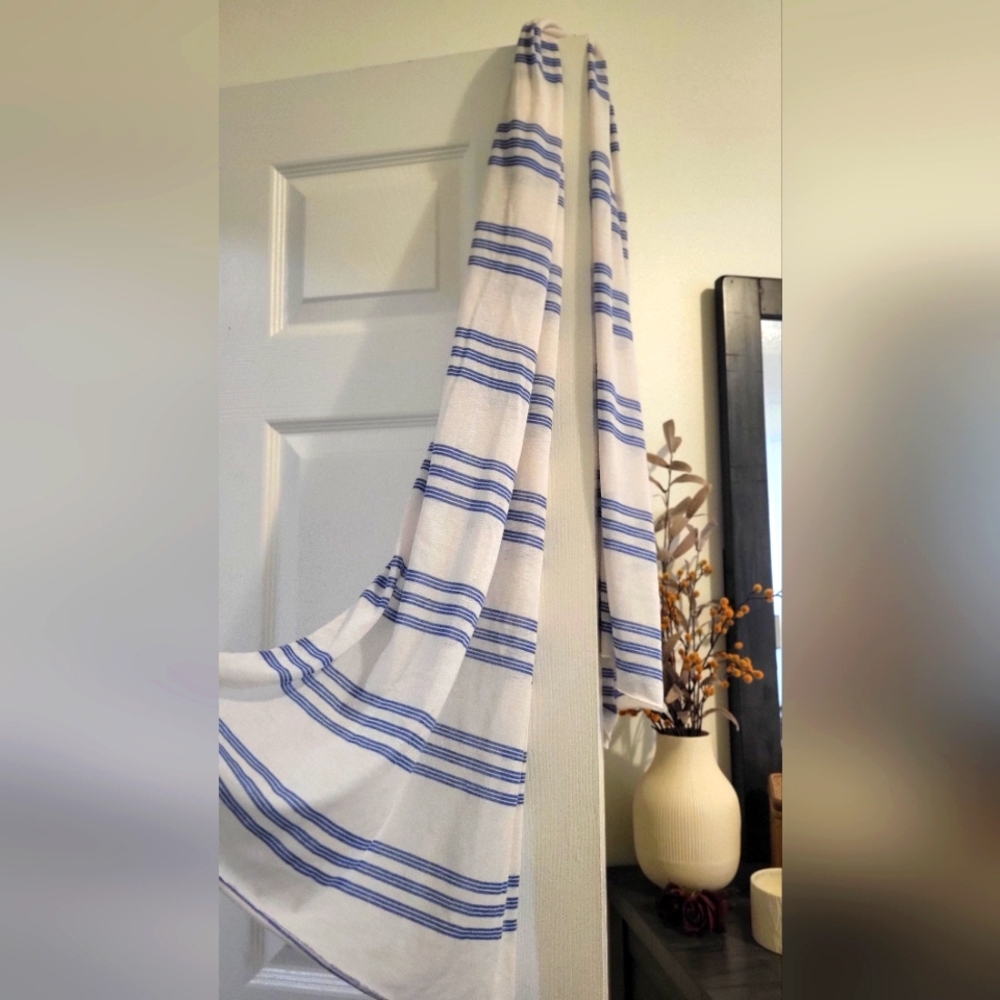 Blue and White Striped Scarf